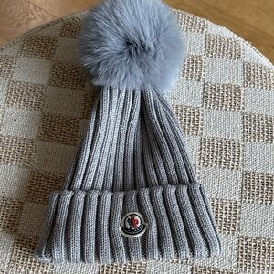 Moncler Gray Knit Pom-Pom Beanie